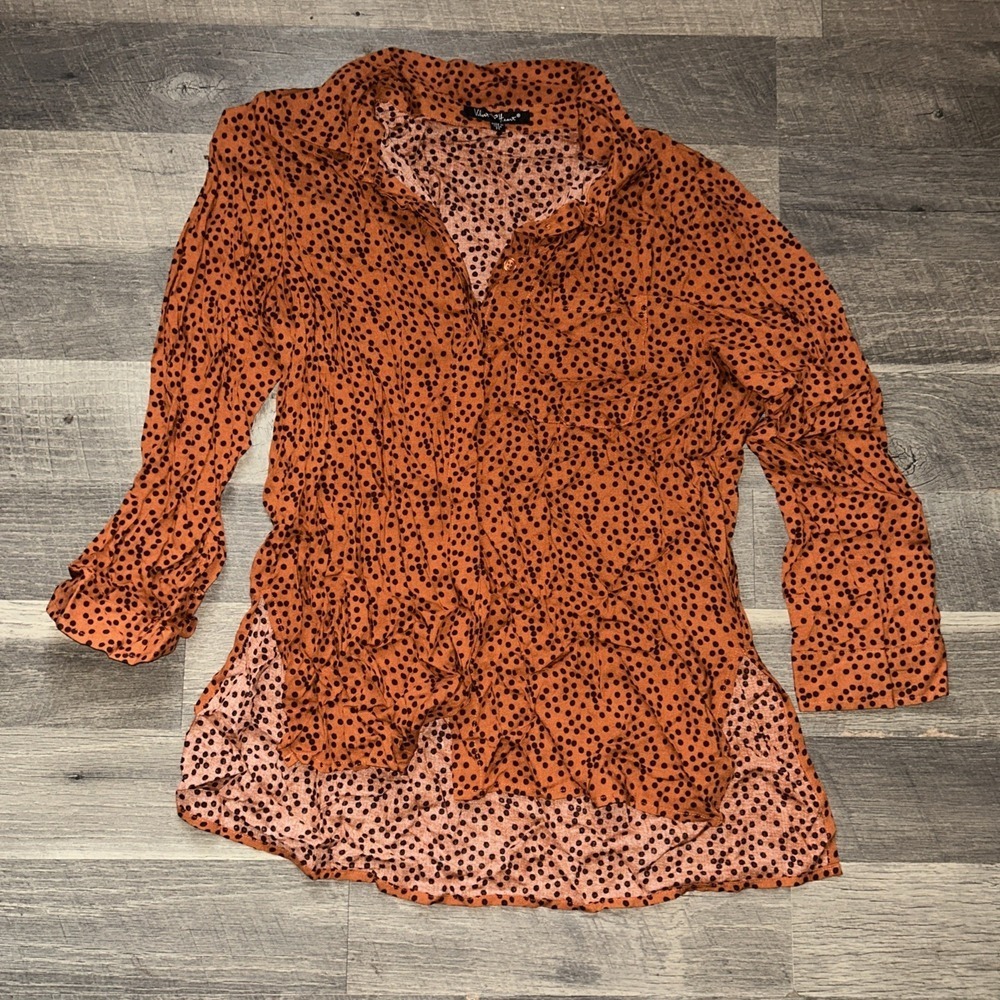 Velvet Heart Blouse Burnt Orange Black Print Long Sleeve Button‎ Size Medium